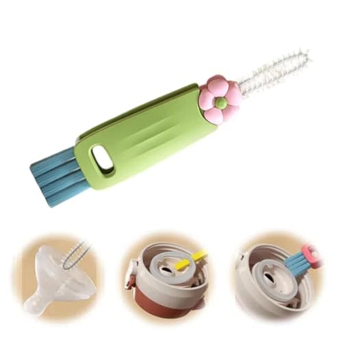3 in 1 Cup Lid Cleaning Brush, 2025 New Cup Lid Cleaner with Brush, Multifunctional Portable Crevice Cleaning Brush Set for Baby Bottle Gap Tight Spaces, Home Kitchen Cleaning Tools (Green)