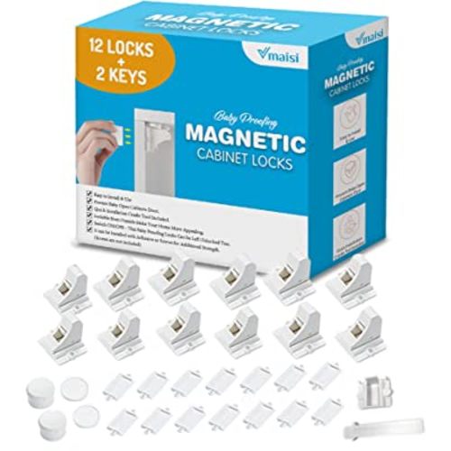 Vmaisi Adhesive Magnetic Cabinet Locks (12 Locks and 2 Keys)