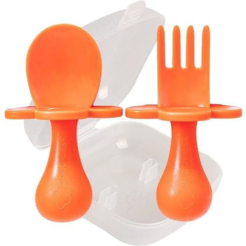Grabease Toddler Silverware Toddler Spoons and Forks Baby Silverware Baby For and Spoons, BPA-Free & Phthalate-Free for Baby & Toddler, 1 Set, Orange