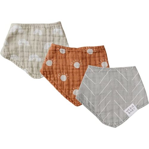 Mebie Baby Muslin Cotton Bib, 3 pack, Baby Bib Set for Burp, Spit Up, Drool, Bandana Bibs for Baby Boy or Baby Girl - Neutral