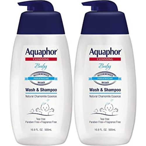 Aquaphor Baby Wash and Shampoo - Mild, Tear-free 2-in-1 Solution for Baby’s Sensitive Skin - 16.9 fl. oz. Pump - Pack of 2