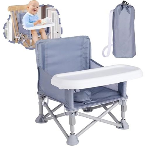 Portable Booster Seat, Toddler Baby Seat with Tray for Dining Table Compact Floor Chair for Camping Lawn Beach Babies Travel 6-36 Months