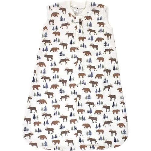 Hudson Baby Unisex Baby Premium Quilted Sleeveless Sleeping Bag and Wearable Blanket, Moose Bear, 6-12 Months