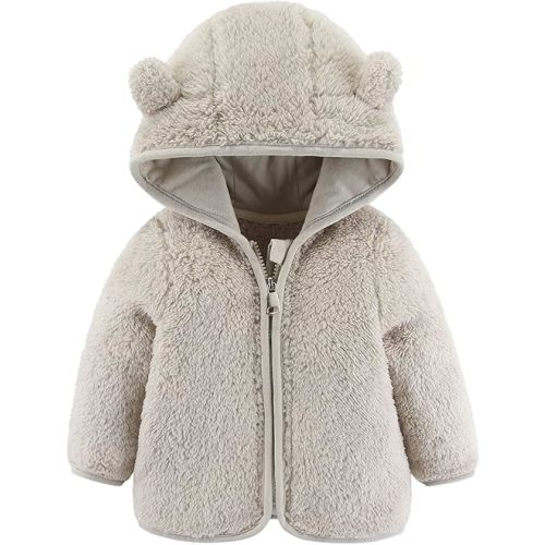 Newborn Infant Baby Boys Girls Cartoon Fleece Hooded Jacket Coat with Ears Warm Todder Kids Outwear Coat Zipper Up 0-6Y