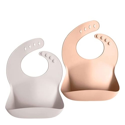 Silicone Baby Bibs - Soft Silicone Bib with Food Catcher and Waterproof Material - Adjustable Fit for Baby and Toddler (Rose Quartz & Sand)
