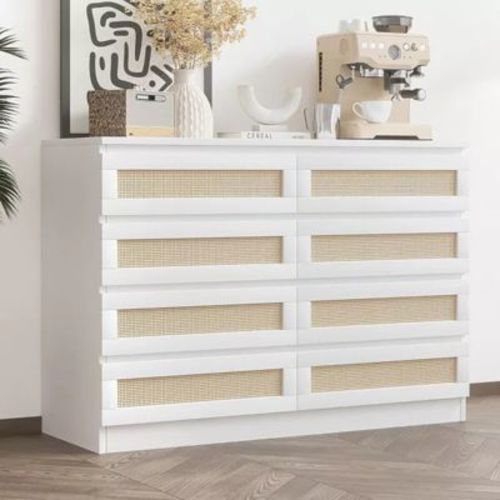 Dresser for Bedroom, Rattan 6/8 Drawer Dresser for Closet, Double Wood Dressers & Chest of Drawers, For Bedroom/Living Room/Entryway, Natural