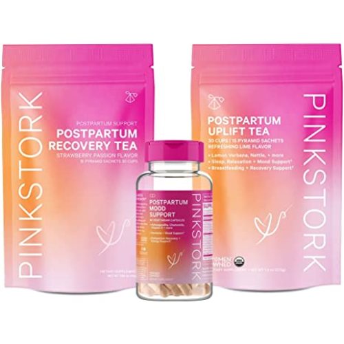 Pink Stork Postpartum Bundle: Postpartum Recovery & Mood Support, Postnatal Vitamins for Breastfeeding & Lactation Support, Healthy Mood & Hormone Balance for Women with Ashwagandha, Women-Owned