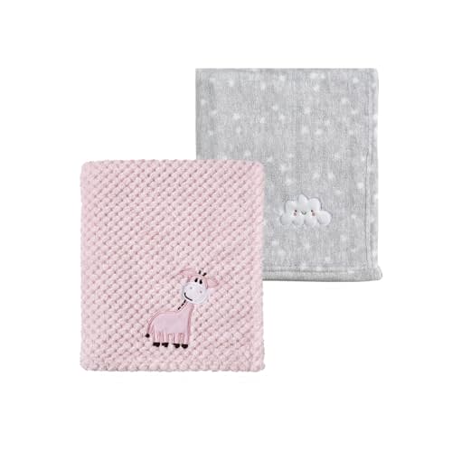 CREVENT 2Pcs 30''X40'' Cute Cozy Fluffy Warm Baby Blankets for Infants Toddlers' Bedding Crib Cot Stroller - Grey Cloud + Giraffe