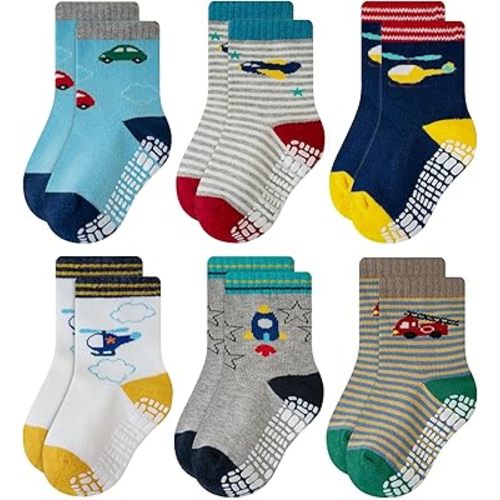 RATIVE Non Skid Anti Slip Crew Socks With Grips for Baby Infant Toddlers Kids Boys