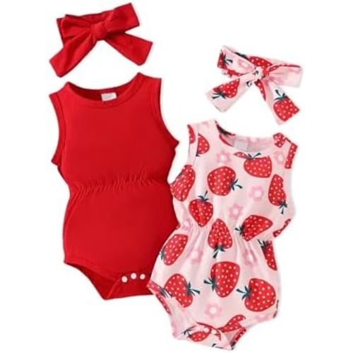 Baby Girl Clothes Newborn Bodysuit Infant Romper Summer Outfits Cute Sleeveless 2-pack 4Pcs Set