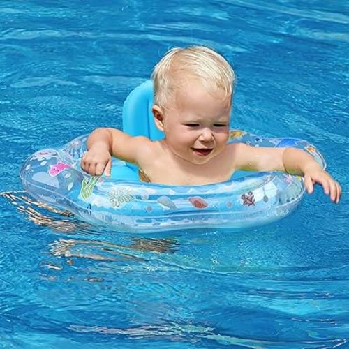 Zooawa Baby Swimming Float, Baby Floats for Pool with Safety Seat, Infant Pool Float No Flip Thicken Swim Training for Baby of 6-30 Months, L, Blue