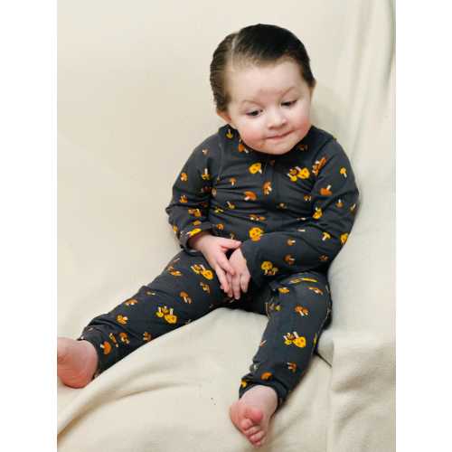 New! Mushrooms on Grey, Cotton Interlock Knit, One Piece Romper, Zippered Onesie/Body Suit, Preemie to 3T