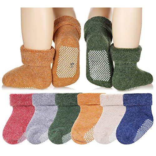 Eyean Baby Wool Grip Sock Soft Winter Warm Thick Non Slip Toddler Boy Girls Crew Socks For Children 6 Pairs