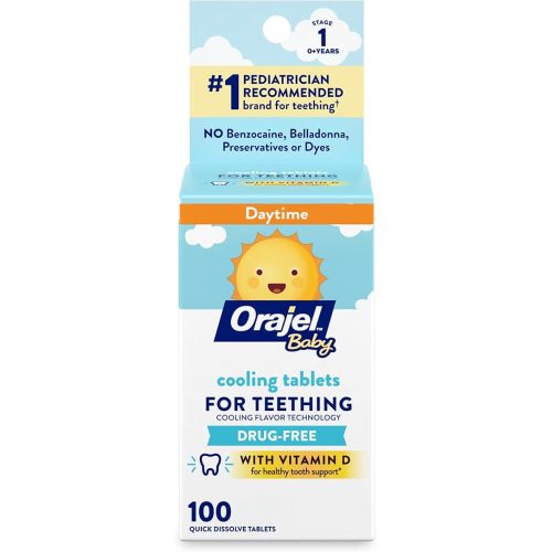 Orajel Baby Cooling Tablets for Teething with Vitamin D, 100 Quick Dissolve Tablets,White