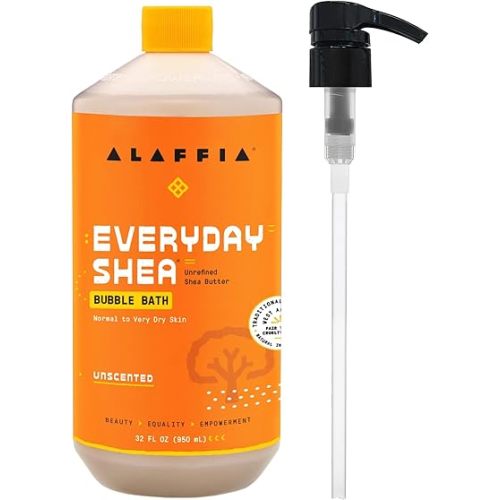 Alaffia Bubble Bath for Women, Unscented, Pump Included – Everyday Shea Butter Formula with Wild Yam, 32 Fl Oz