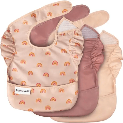 Tiny Twinkle Mess-Proof Baby Bib - Waterproof Bib for Baby Girl - Machine Washable - Adjustable Closure - PVC, BPA, & Phthalate Free - Great for Travel - Baby Food Bibs (3 Pack, Boho Set)