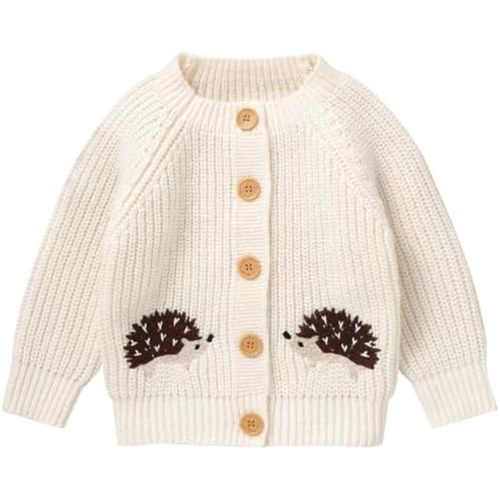 Opewod Baby Boy Girl Knit Cardigan Sweater Soft Warm Crochet Round Neck Long Sleeve Coat Toddler Outwear Fall Winter Clothes