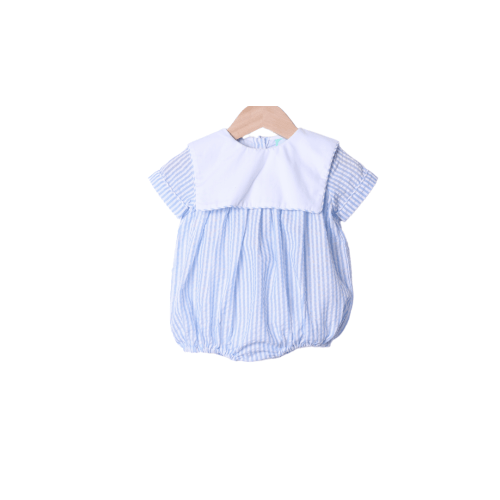 Blue Seersucker Classic Bib Bubble