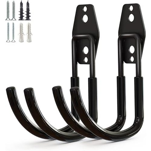 Garage Storage Utility Hooks,Garage Garden Tool Organizer,Steel Wall Mount Hooks, Large Garden U Hooks (2 Pack) (Type-2-Black)