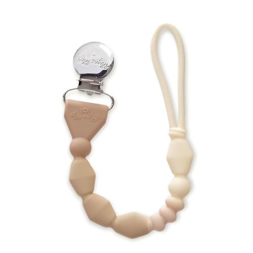 Itzy Ritzy Silicone Pacifier Clip; 100% Food Grade Silicone Pacifier Strap with Clip Keeps Pacifiers, Teethers & Small Toys in Place; Features One-Piece Design & Cord (Toast Ombre)