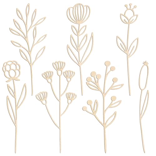 Wooden Flowers Wildflower Wall Decor 7 Pcs Colorable Wood Flowers Cutout Signs Boho Nursery Decor for Girl Baby Bedroom Living Room Home Decoration Bohemian Wall Hanging Art for DIY Crafts (a)