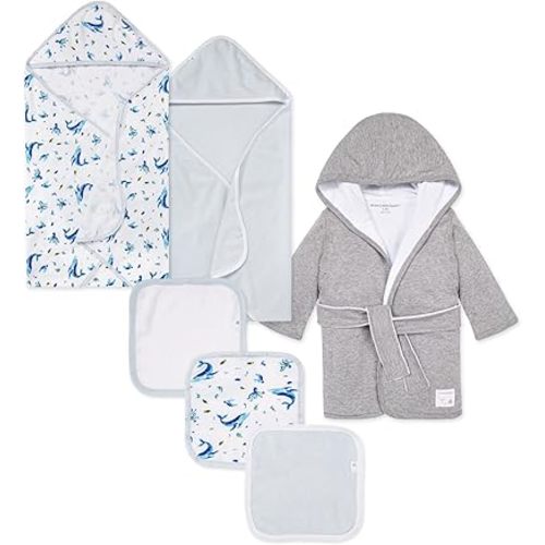 Burt's Bees Baby Bath Bundle- Hooded Towel, Washcloths & Robe Gift Set, 100% Organic Cotton