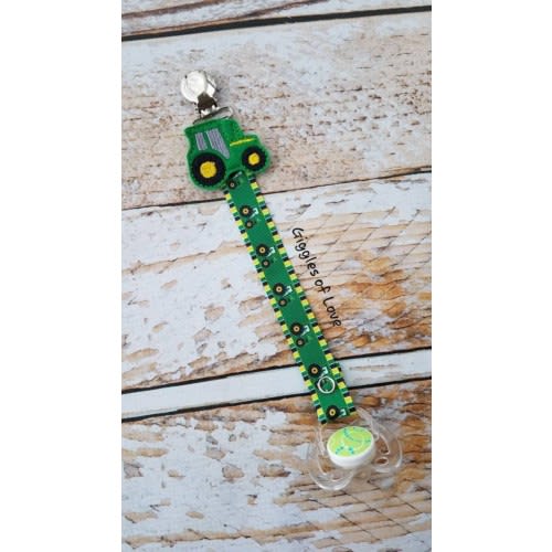 Baby Pacifier Clip - Green Tractor, Farm, Farming, Country Boy Girl (Feltie or Shabby Rose Option)