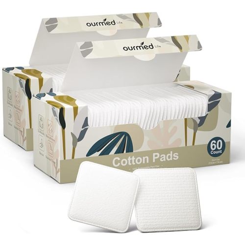Ourmed Life Large Cotton Pads for Face, Soft & Lint-Free Cotton Rounds with Pressed Seam Design, Durable Facial Cleansing Squares for Face, Ideal Makeup Remover Pads, 3x3 Inch, 120 Count