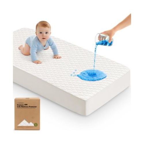 1-Pack Protect+ Waterproof Crib Mattress Protector Cover, Mavy Quilted Cotton Baby Mattress Topper, Toddler Crib Sheet