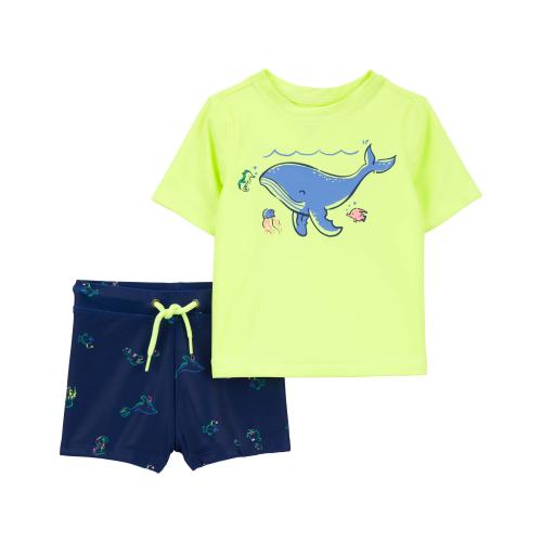 Baby 2-Piece Whale Rashguard Set - 3M - Style,Neon Yellow/Navy