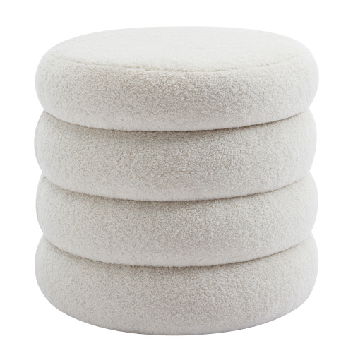 Zesthouse 20.1" Wide Round Boucle Storage Ottoman, Tufted Sherpa Ottoman Footstool for Living Room Bedroom, White