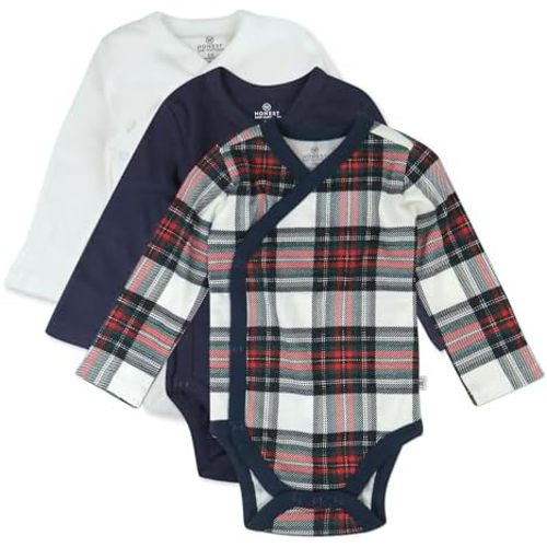 HonestBaby unisex-baby 3-pack Long Sleeve Side-snap Kimono Bodysuits Organic Cotton for Infant Baby Boys, Girls, Unisex