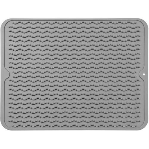 MicoYang Silicone Dish Drying Mat for Multiple Usage,Easy clean,Eco-friendly,Heat-resistant Silicone Mat for Kitchen Counter or Sink,Refrigerator or Drawer liner Grey L 16 inches x 12 inches