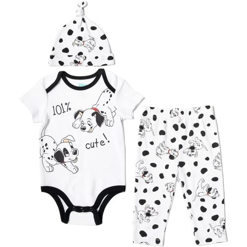 Disney 101 Dalmations Baby Bodysuit Pants & Hat 3 Piece Outfit Set