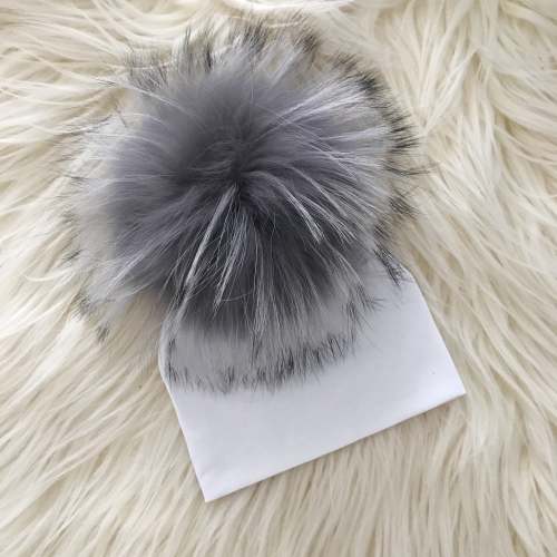 White Hat Light Gray Pompom