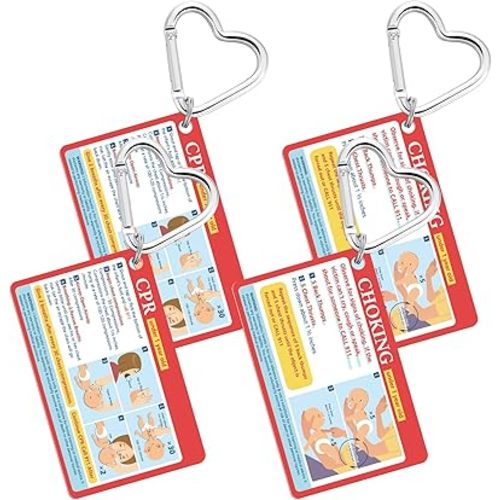 4 Pcs Infant CPR Card Keychains, Baby Choking First Aid Card 3.4 x 2.1 Inch Emergency Instructions Quick Reference Guide for Adult New Moms Gift