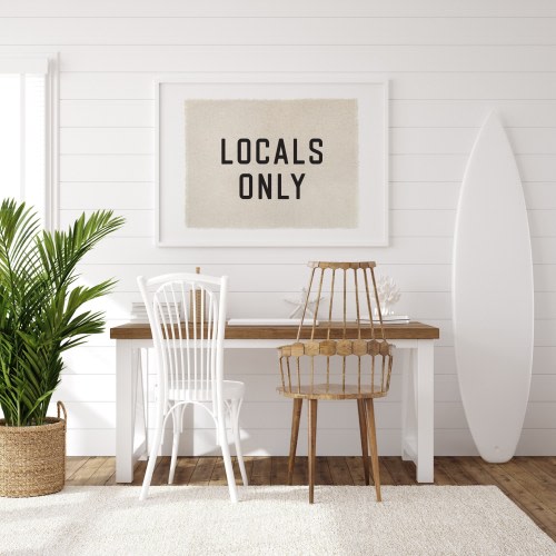 Beach Wall Art, Locals Only Canvas Poster, Surf Tapestry Flag, Coastal Wall Decor Banner