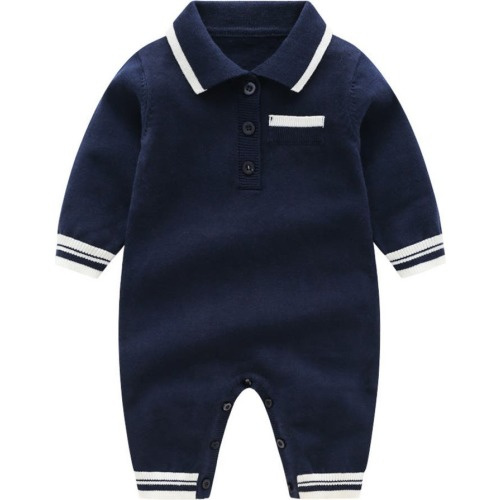 Baby Winston Knit Cotton Romper, 0-3M, Navy Blue