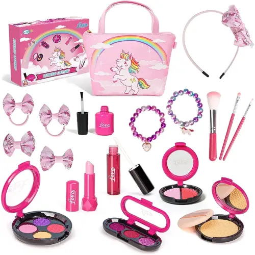 Loyo Girls Pretend Play Makeup Sets Fake Make Up Kits with Cosmetic Bag for Little Girls Birthday Gift, Children's Play Cosmetics Toy Makeup Set for Toddler Girls Age 3, 4, 5 (Not Real Makeup)