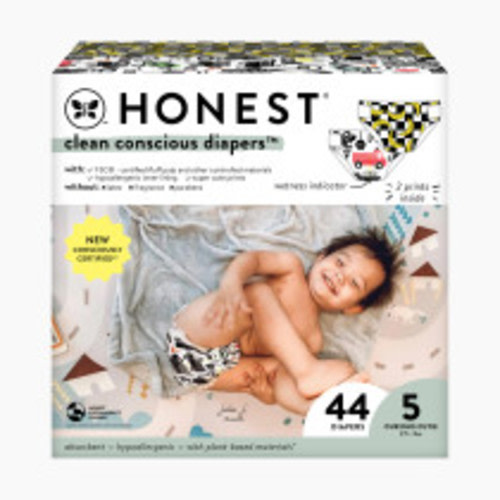 The Honest Company Clean Conscious Disposable Diapers - Big Trucks + So Bananas, Size 5, 44 Count