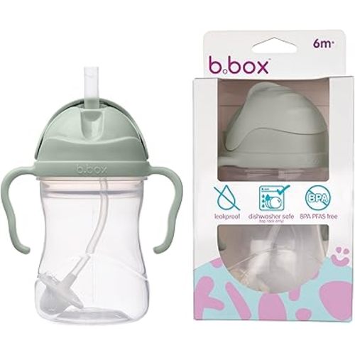 b.box Sippy Cup with Weighted Straw, Leak & Spill Proof, Easy Grip, BPA Free, Dishwasher Safe, Sip from Any Angle. Ideal for Babies 6m+ to Toddlers. (Sage, 8oz)