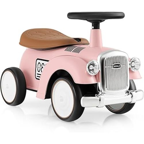OLAKIDS Ride On Push Car, Toddler Foot-to-Floor Sliding Toy with Steering Wheel, Horn, Under Seat Storage, Kids Racer Walking Gift for Boys Girls (Pink)