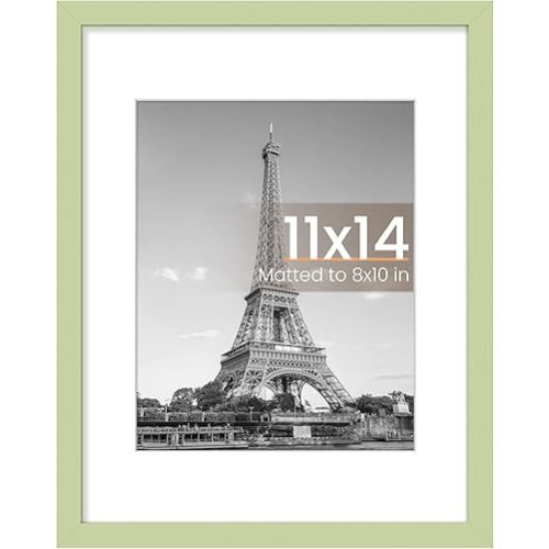 upsimples 11x14 Picture Frame, Display Pictures 8x10 with Mat or 11 x 14 Without, Wall Hanging Photo Frames, Green, 1 Pack