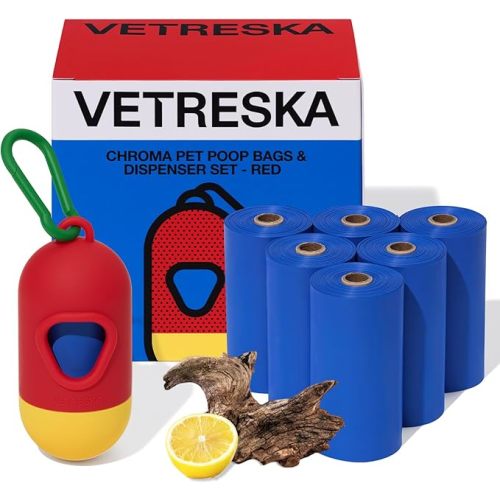 VETRESKA Dog Poop Bag with Dispenser, Leak Proof and Extra Thick Pet Waste Bags for Dog Walking and Cat Litter, Spiced Vetiver & Moss Scented, 105 Count