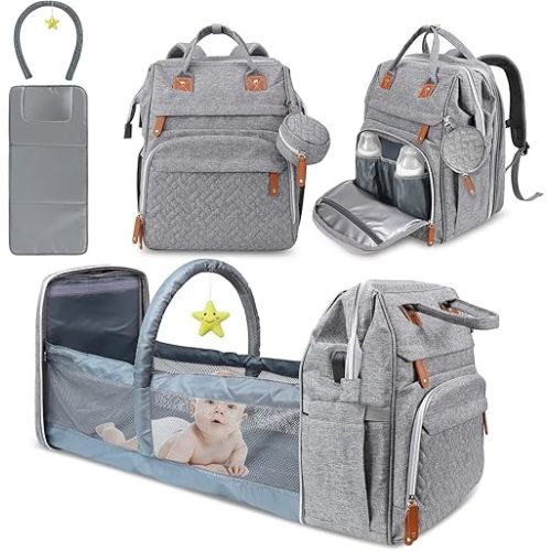 DERSTUEWE Diaper Bag Backpack,Baby Diaper Bags, Multifunctional diaper backpack Large Capacity, (Heather Grey)