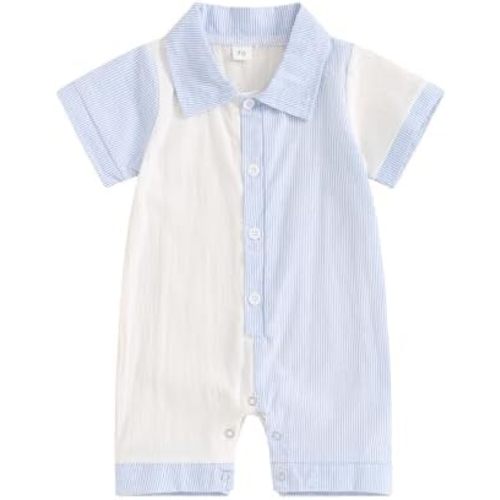 BemeyourBBs Baby Boys Summer Denim Romper Short Sleeve Lapel Button Down Jumpsuit with One Pocket