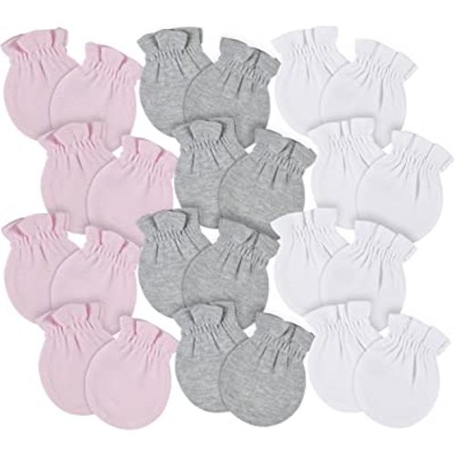 Gerber Baby 8-Pack Scratch Mittens, Pink/Gray/White, 0-3 Months (12-Pack)