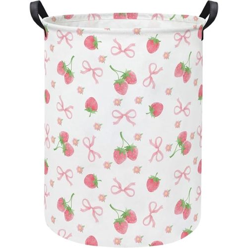 Baby Laundry Hamper kids laundry Basket Waterproof Storage Bin for Bedroom Toy Clothes Organizer Basket Woodland Animals Room Décor(Bowknot Strawberry)