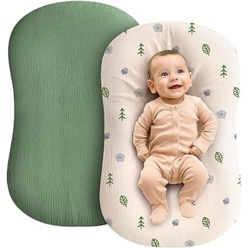 Muslin Baby Lounger Cover - 2 Pack Organic Cotton Baby Pillow Lounger Cover for Newborn - Soft and Breathable Infant Pillow Lounger Cover - Covers Only