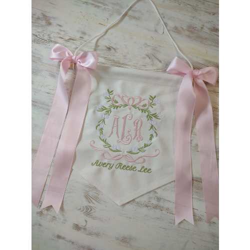 Baby banner, baby announcement, bassinet, hospital door hanger, nursery decor, new baby pennant